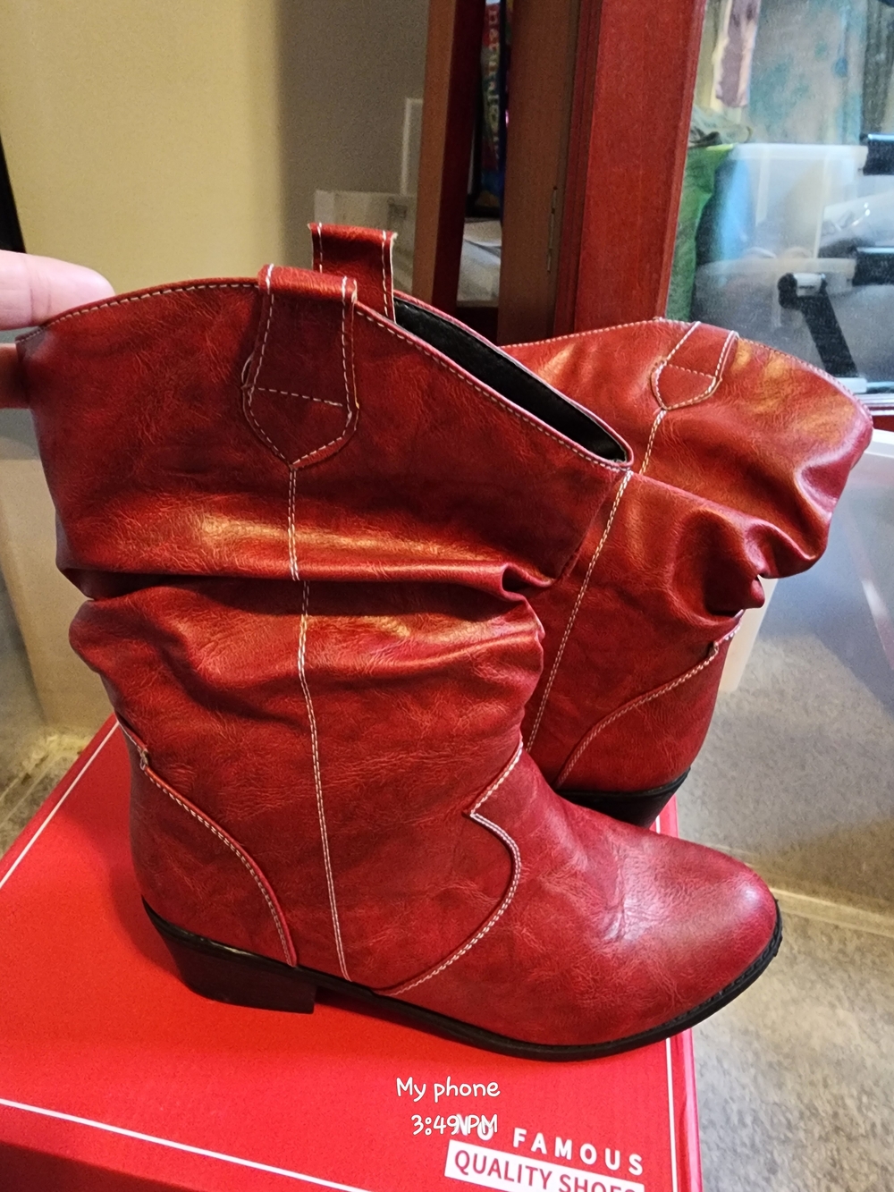Red Slouchy Mid-Calf Women's Boots